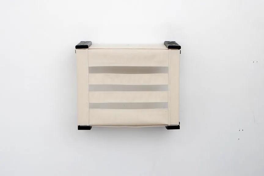 Enclosed Cat Bed - Cat Wall Cubby by Catastrophic Creations, cream fabric with slatted front