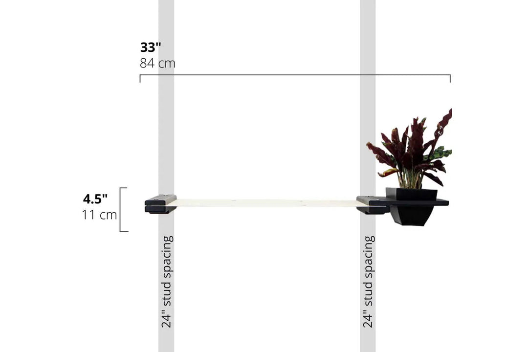 Cat Hammock Wall with Planter, beige wooden hammock mounted on wall with a black planter on the right.
