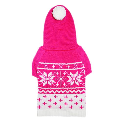 Reese Snowflake Dog Sweater Hoodie, Pink