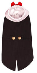 Carica l'immagine nel visualizzatore della galleria, Ruff Ruff black pinstriped dog tuxedo with red bow tie, pale contrasting collar, gold-tone back buttons, and split tails.

