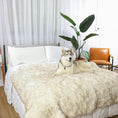 Load image into Gallery viewer, PupProtector Waterproof Throw Blanket by Paw.com, white with brown accents, dog blanket on bed.
