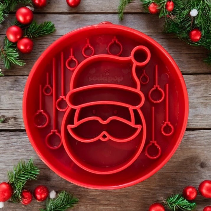 SodaPup Santa eBowl slow feeder dog bowl in red, view 9