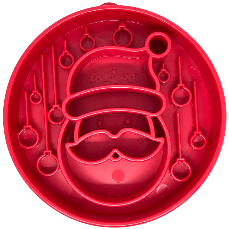 SodaPup Santa eBowl slow feeder dog bowl in red