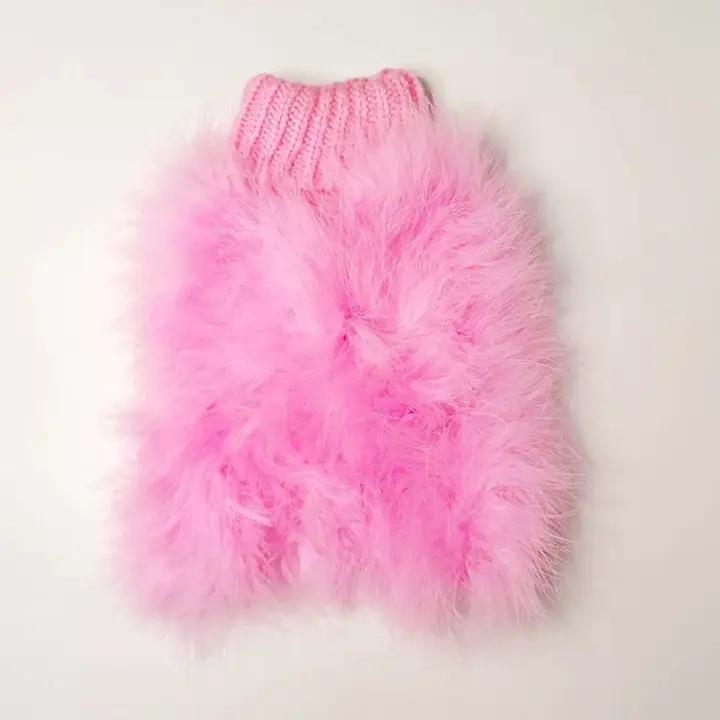 Haute Couture Feathered Luxury Pet Sweater, pink feathered dog sweater by Furr Baby Gifts