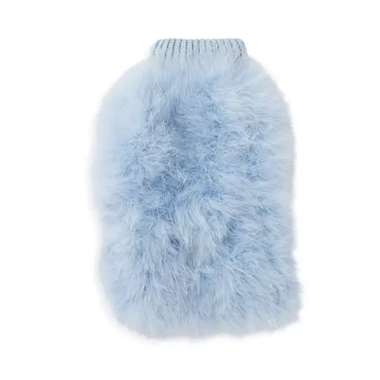 Haute Couture Feathered Luxury Pet Sweater in pale blue faux fur