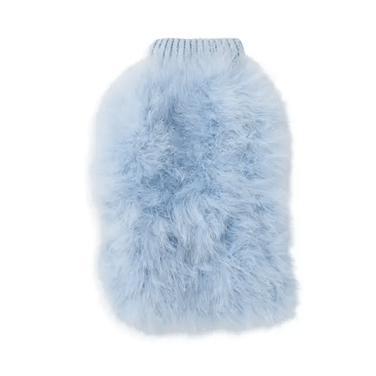 Haute Couture Feathered Luxury Pet Sweater in pale blue faux fur