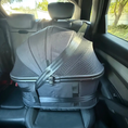 Cargar la imagen en la vista de la galería, Furvelo Jogger Pet Stroller, black dog pram shown in car with seat belt strap
