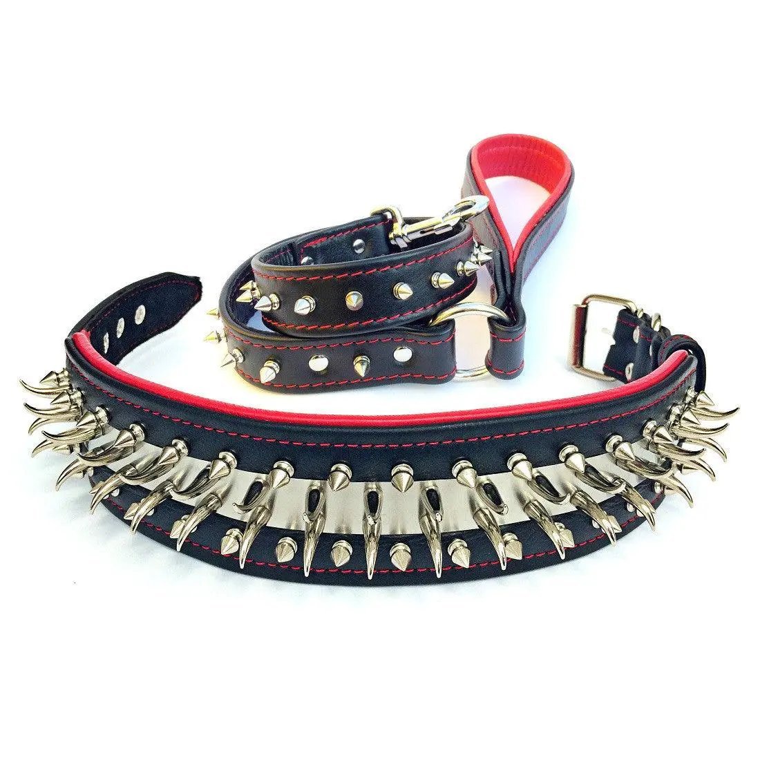 Set collar and leash. spikes & stainless steel, 2.8 inch wide. Made in Europe! - Pet Collars & Harnesses from Bestia Dog Gear