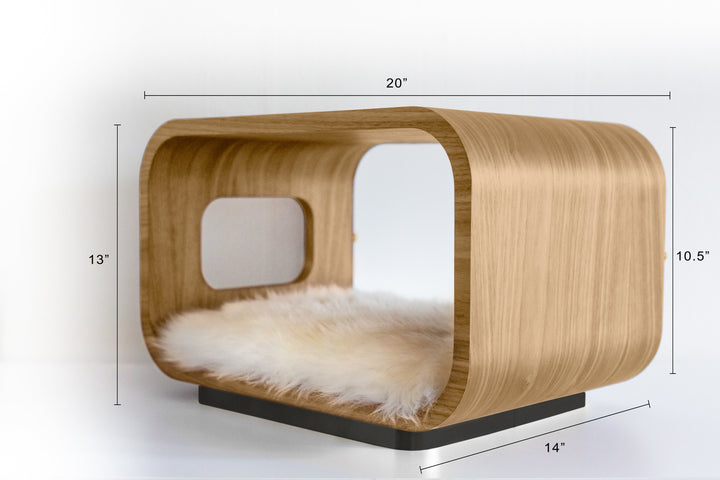 LUNA Modern Cat Bed &amp; Side Table, White Oak
