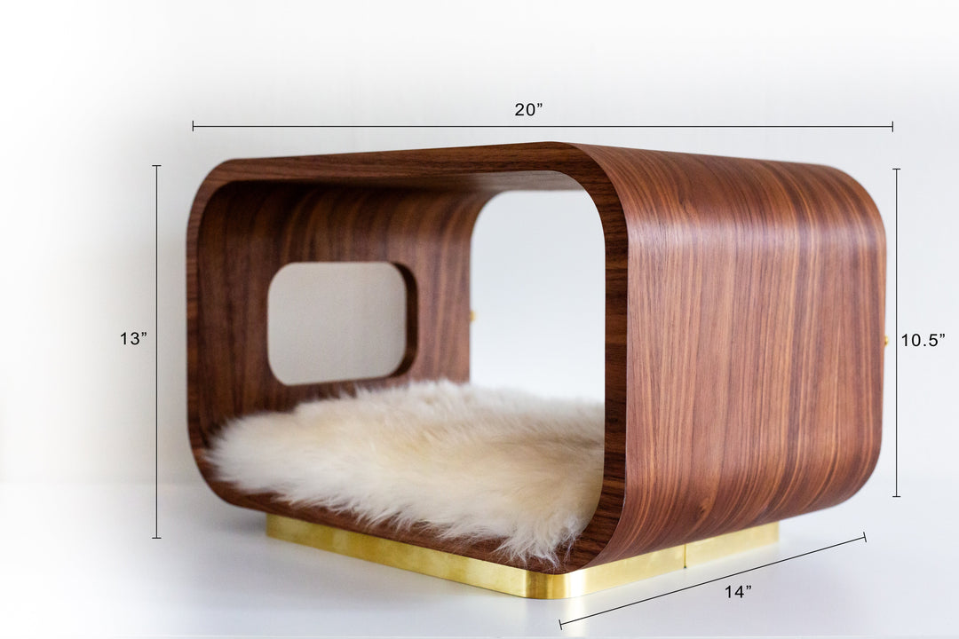 LUNA Modern Cat Bed &amp; Side Table, Walnut