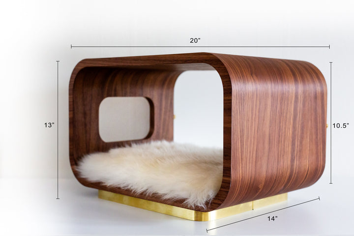 LUNA Modern Cat Bed &amp; Side Table, Walnut