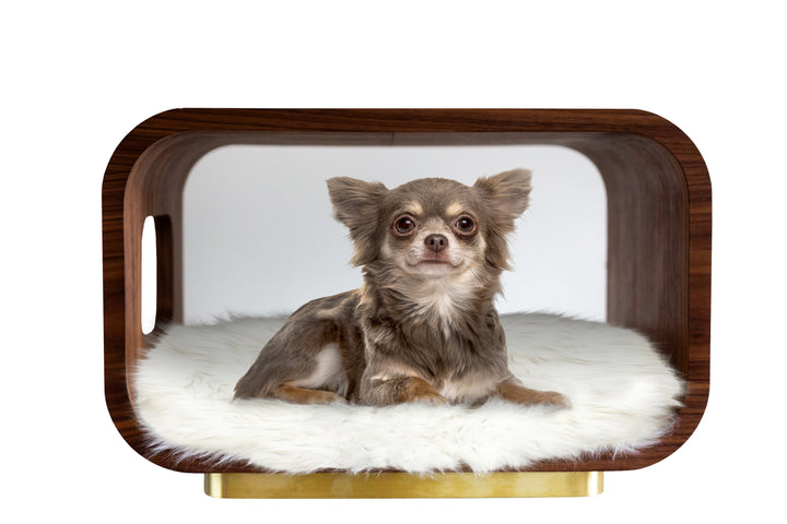 LUNA Modern Cat Bed &amp; Side Table, Walnut