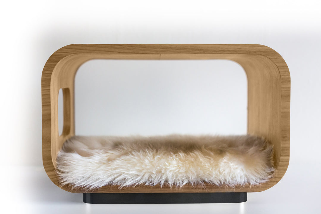 LUNA Modern Cat Bed &amp; Side Table, White Oak