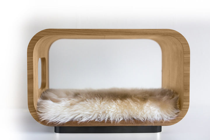 LUNA Modern Cat Bed &amp; Side Table, White Oak
