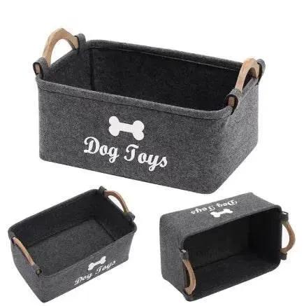 Luxury Felt Pet Toy Storage Basket With Wooden Handles For Homes by Nai Pet Store