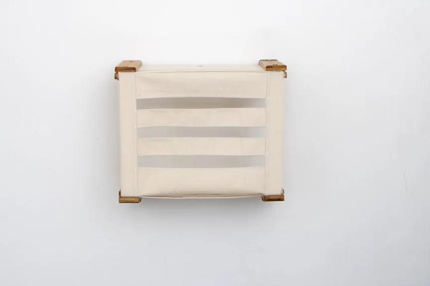 Enclosed Cat Bed - Cat Wall Cubby, beige canvas with wooden corner supports by Catastrophic Creations