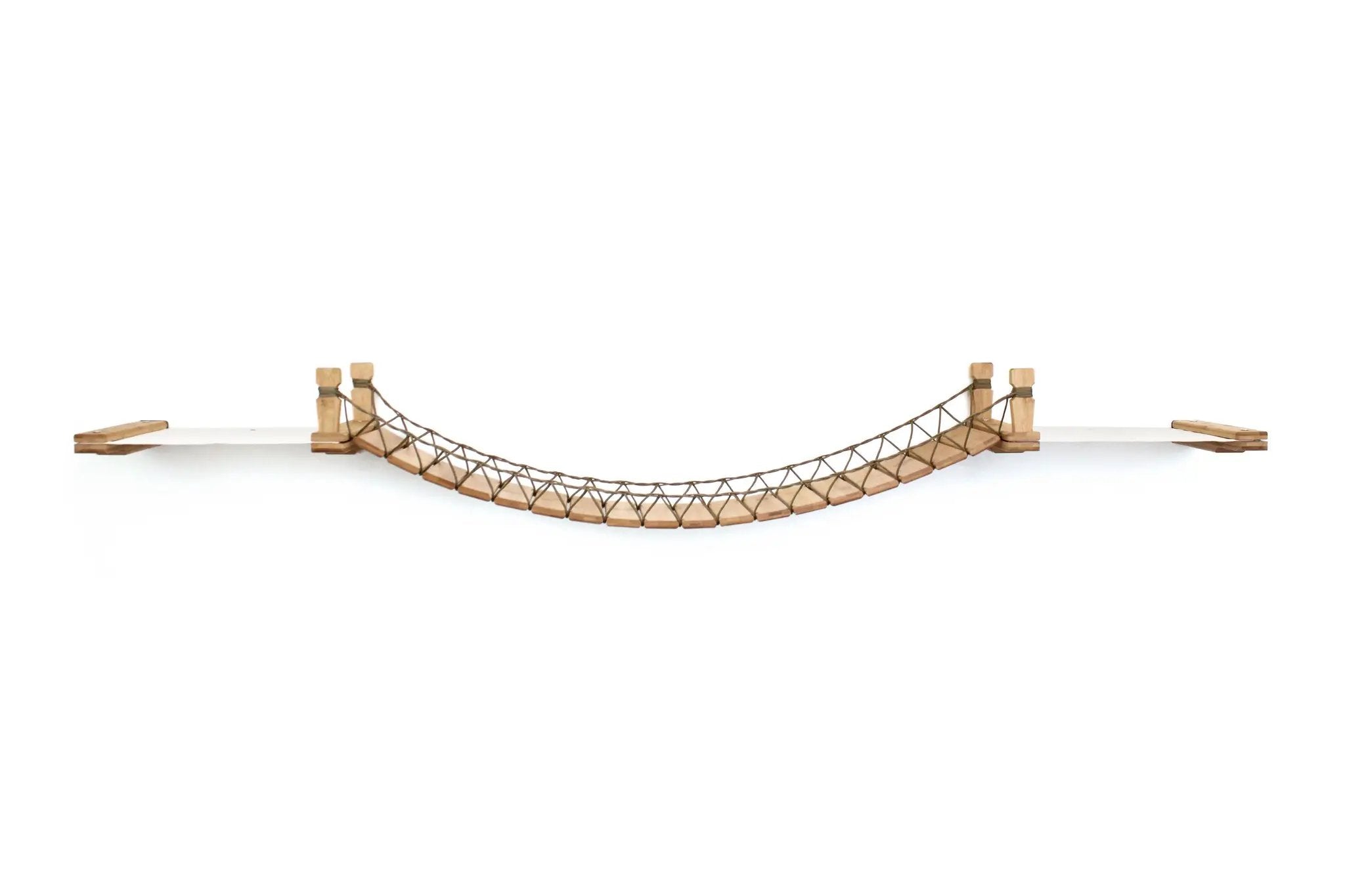 Double Cat Hammock and Climbing Bridge Combo cat bridge by Catastrophic Creations; natural wood and rope