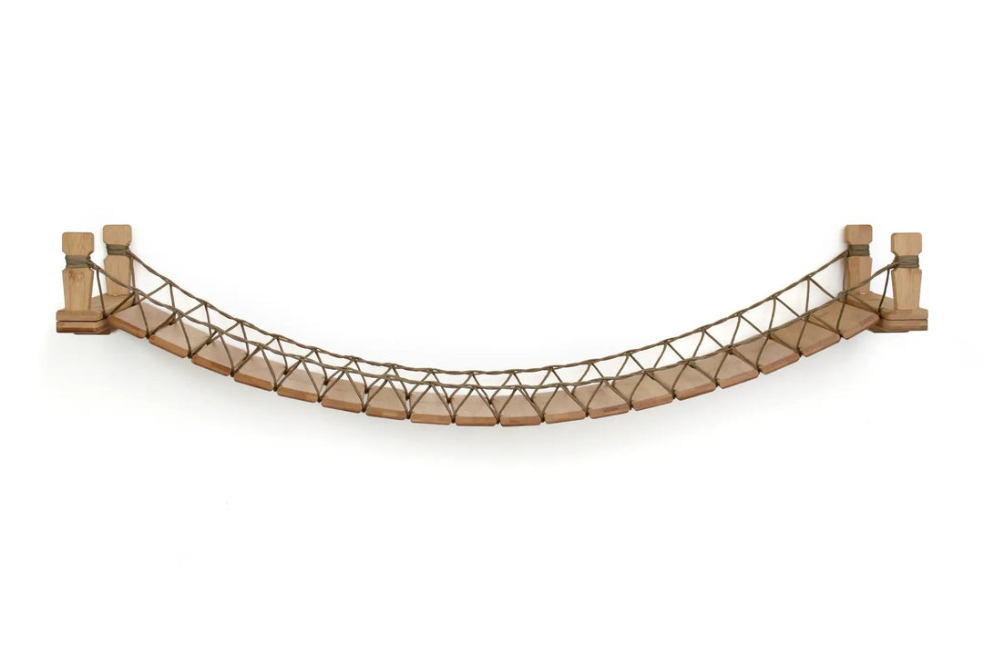 Cat Bridge for Wall by Catastrophic Creations; natural wood slats on brown rope lattice