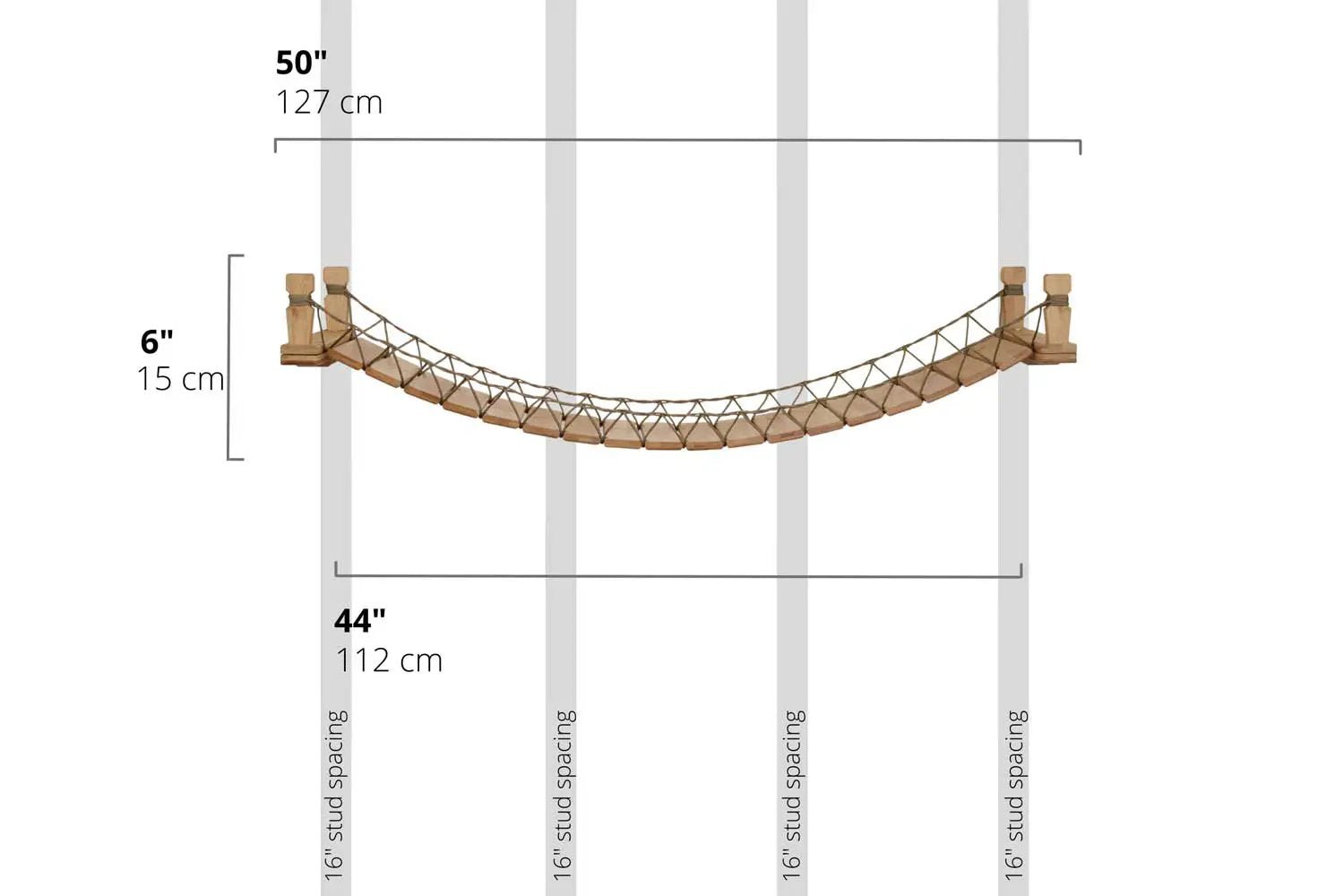 Cat Bridge for Wall by Catastrophic Creations; wooden rope-lattice cat perch, wall-mounted, 50in long