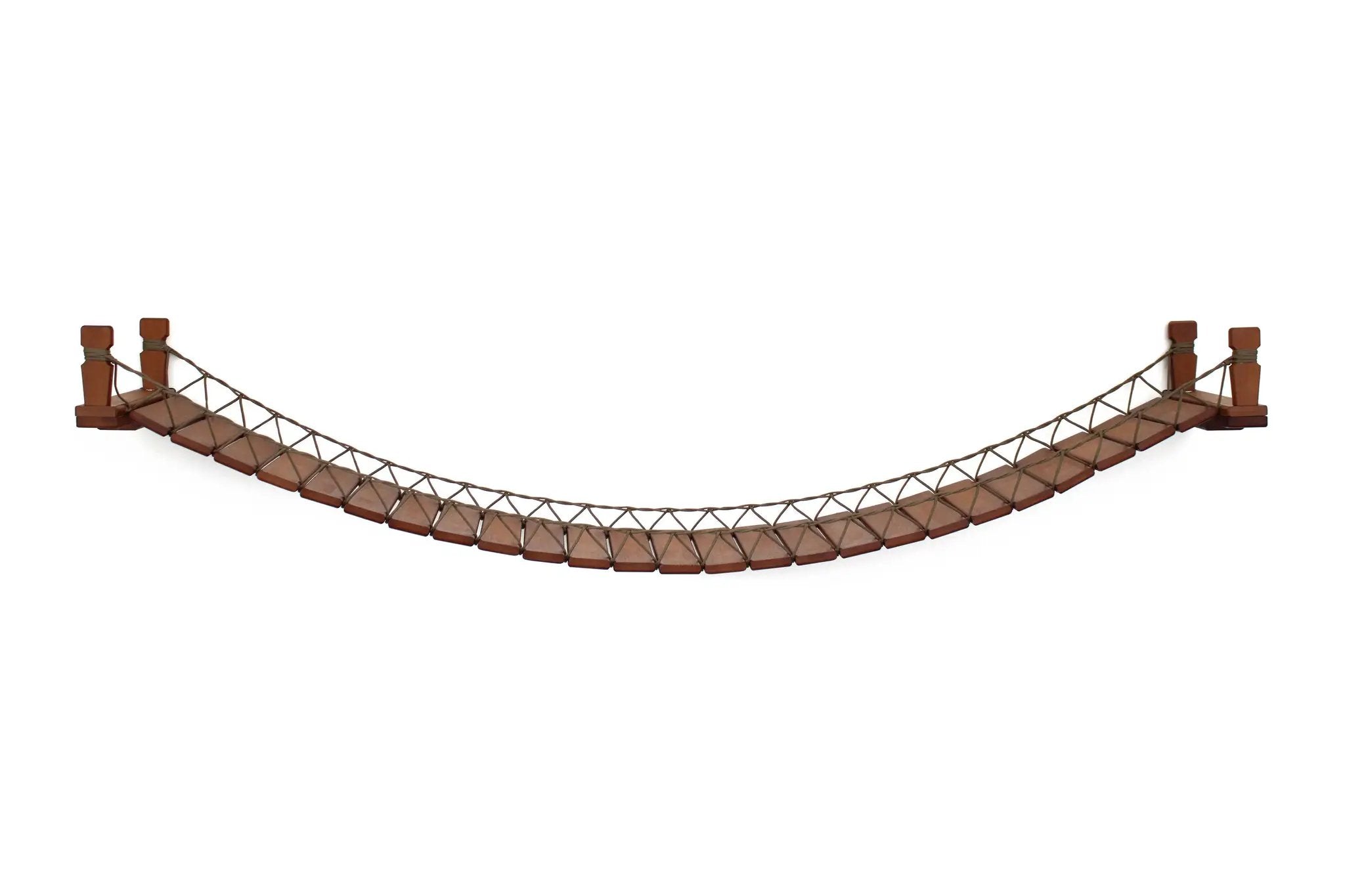 Catastrophic Creations Cat Bridge for Wall, curved brown wooden cat perch with rope lattice sides