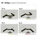 Load image into Gallery viewer, Corner Cat Shelf Bridge by Catastrophic Creations, a cat bridge for cat steps, shown in four 50″ orientation diagrams.
