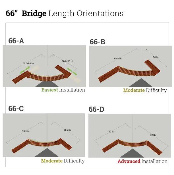 Corner Cat Shelf Bridge by Catastrophic Creations, 66-inch wooden cat bridge with four orientation options A–D.