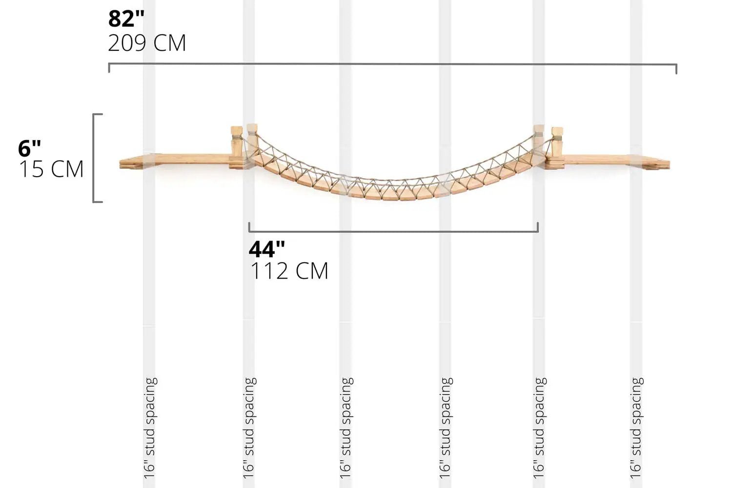 Cat Wall Bridge and Shelf Set by Catastrophic Creations; natural wood planks with curved rope bridge.