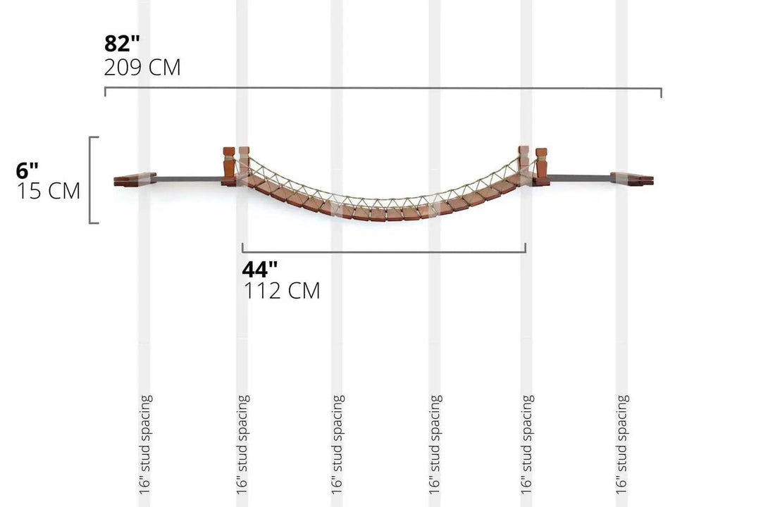 Double Cat Hammock and Climbing Bridge Combo by Catastrophic Creations, brown wood and rope cat bridge, 82 in long.