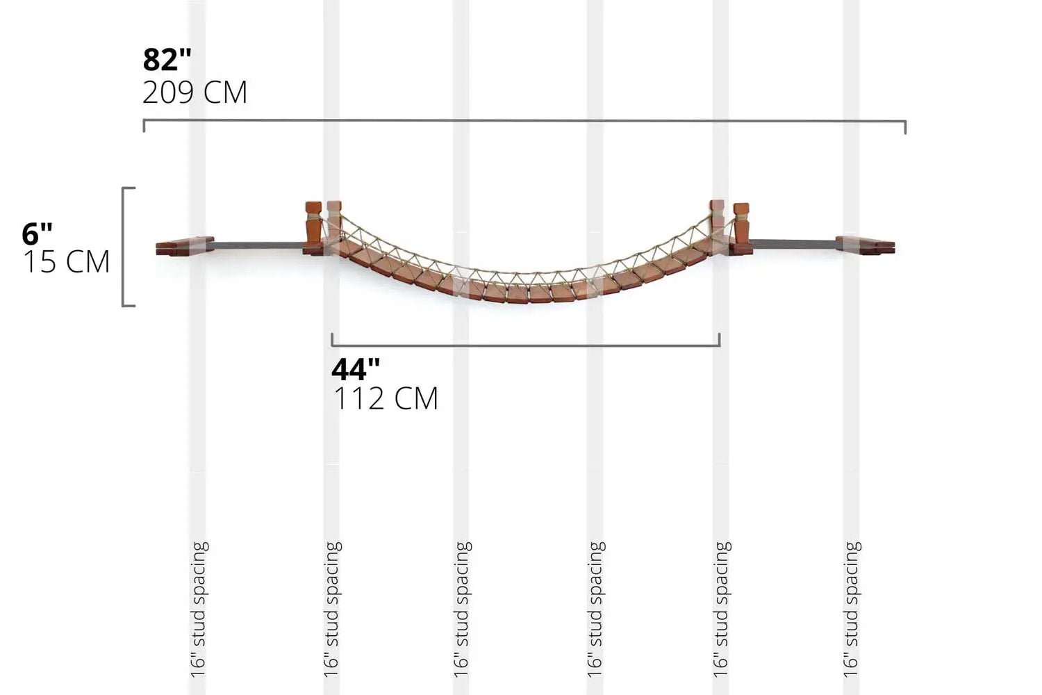 Double Cat Hammock and Climbing Bridge Combo by Catastrophic Creations, brown wood and rope cat bridge, 82 in long.