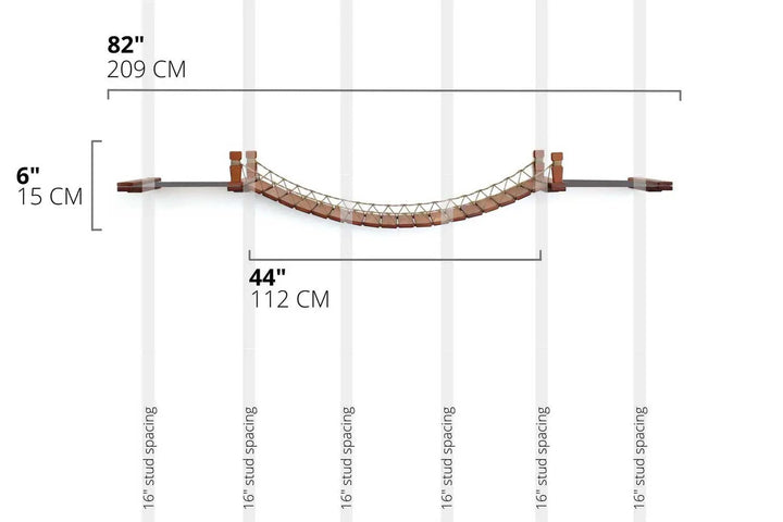 Double Cat Hammock and Climbing Bridge Combo by Catastrophic Creations, brown wood and rope cat bridge, 82 in long.