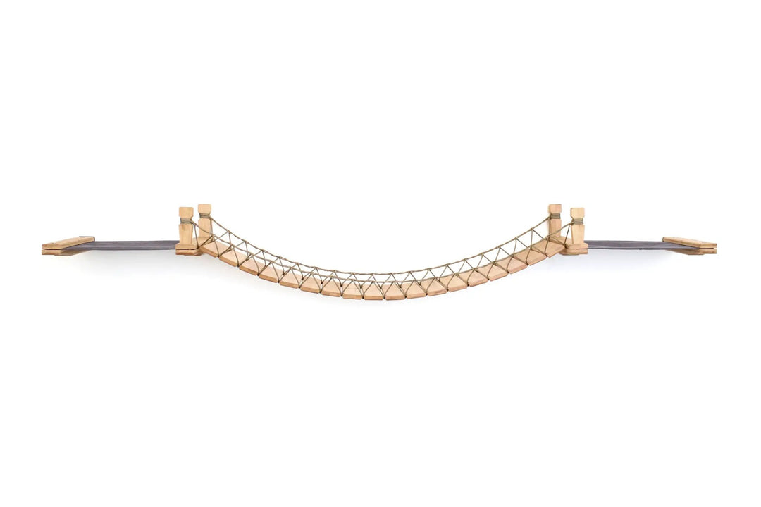 Double Cat Hammock and Climbing Bridge Combo cat bridge in natural wood with rope lattice