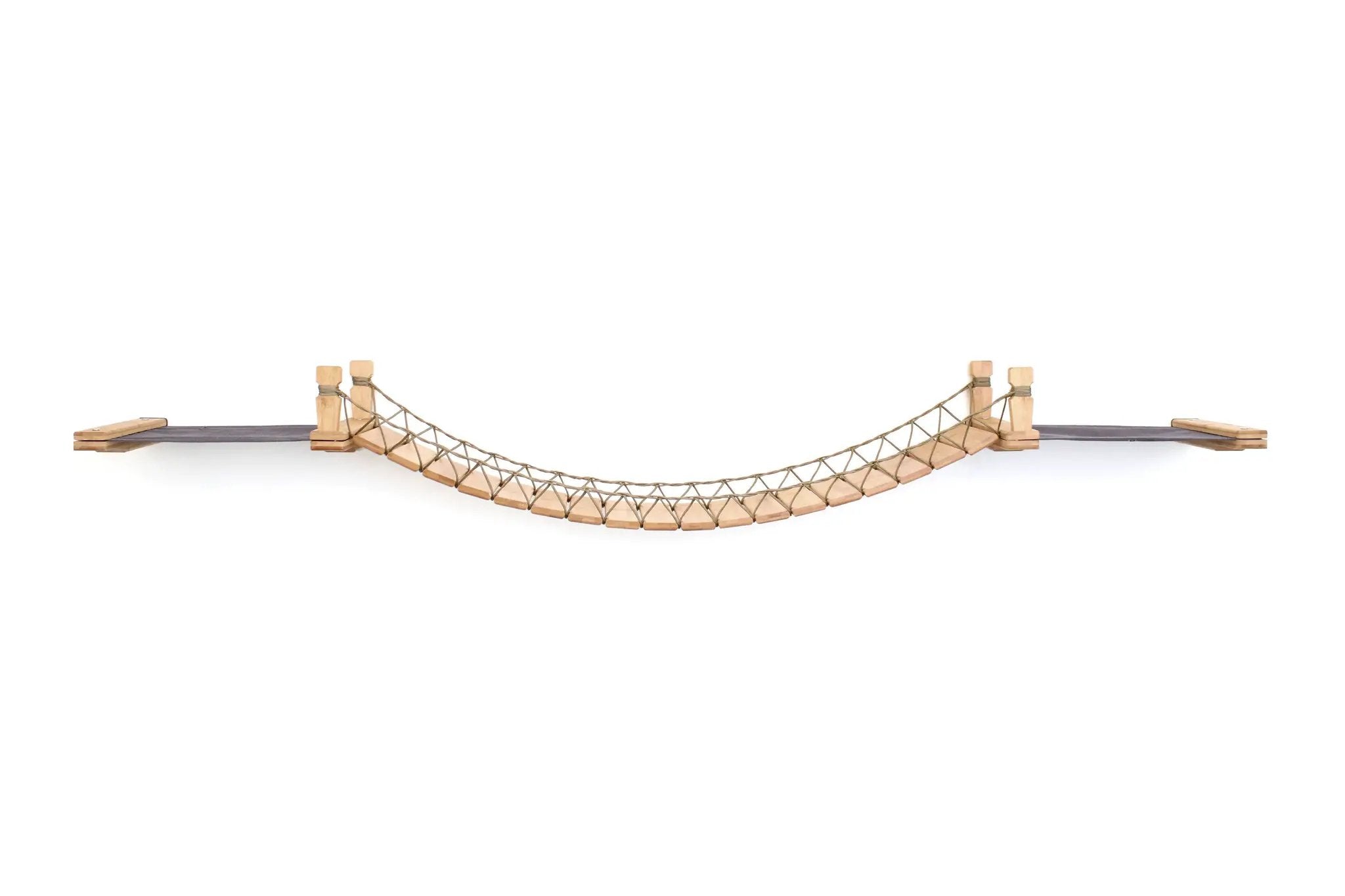 Double Cat Hammock and Climbing Bridge Combo cat bridge in natural wood with rope lattice