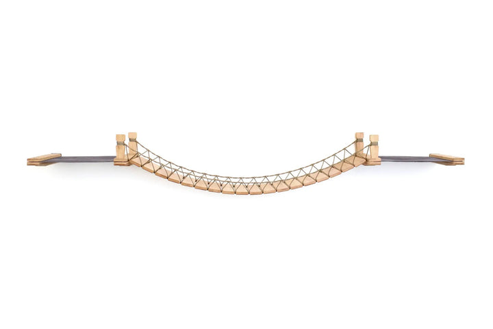 Double Cat Hammock and Climbing Bridge Combo cat bridge in natural wood with rope lattice