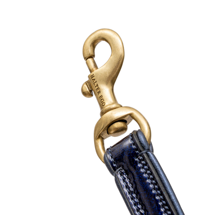 Halter Ego Revolution Blue Patent Leather Dog Leash, swivel snap