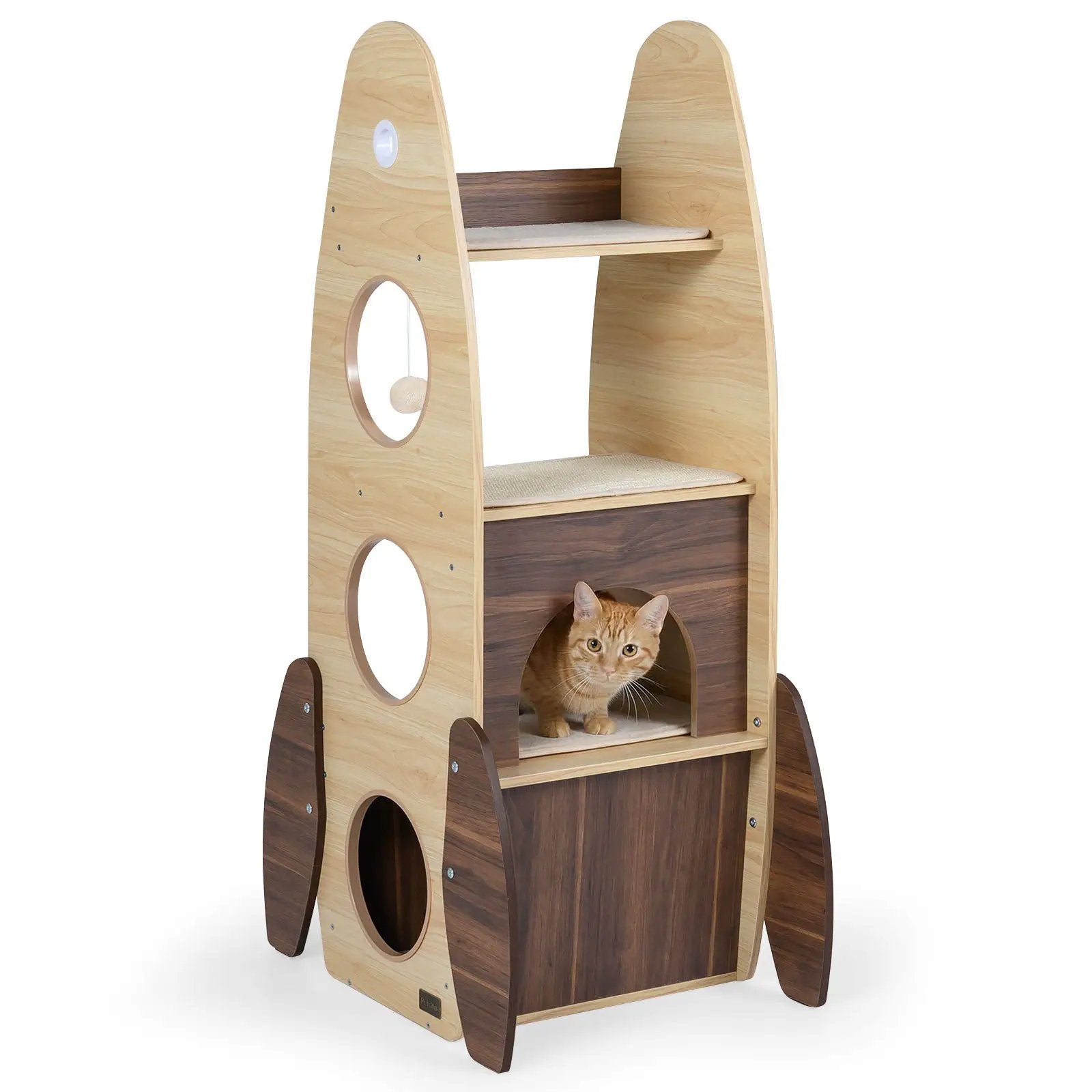Rocket 47 Inch Large Wooden Cat Tree Natural Sisal Scratcher Indoor by DirectDeals