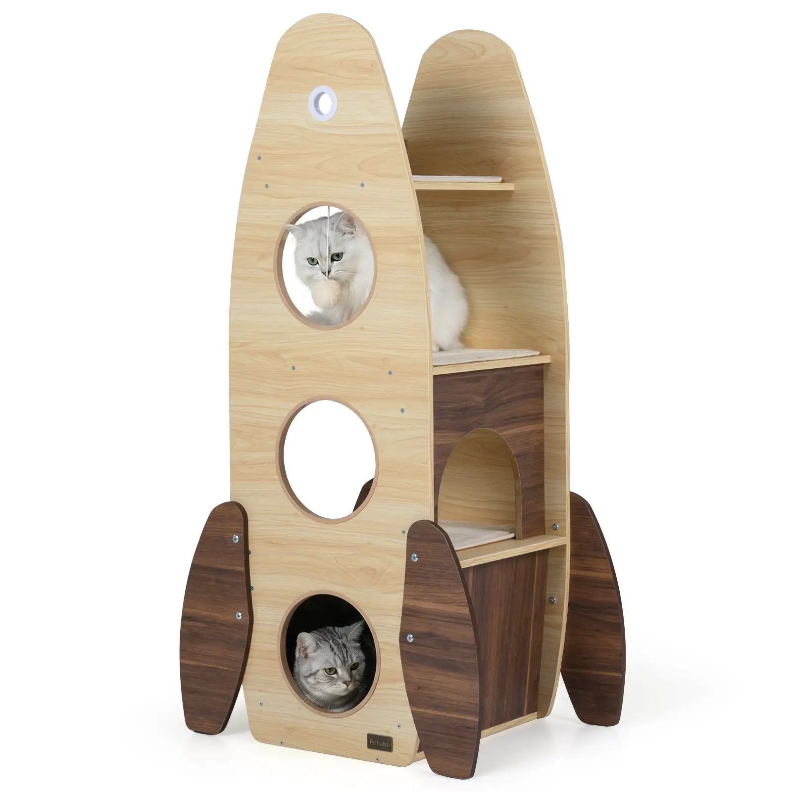 Rocket 47 Inch Large Wooden Cat Tree Natural Sisal Scratcher Indoor by DirectDeals