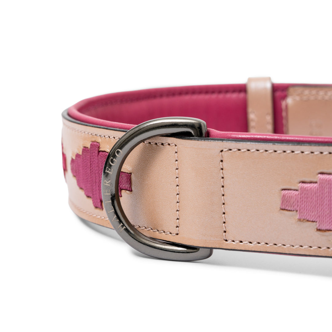 Halter Ego Rosé Lumière Leather Dog Collar, close-up of the lining and D-ring