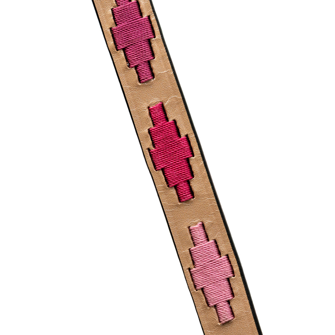 Halter Ego Rosé Lumière Leather Dog Leash, close-up of the leather detailing