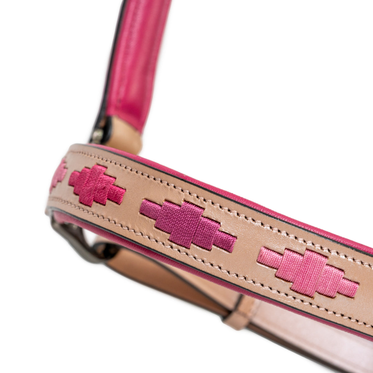 Halter Ego Rosé Lumière Leather Horse Halter, close-up of the noseband and padding
