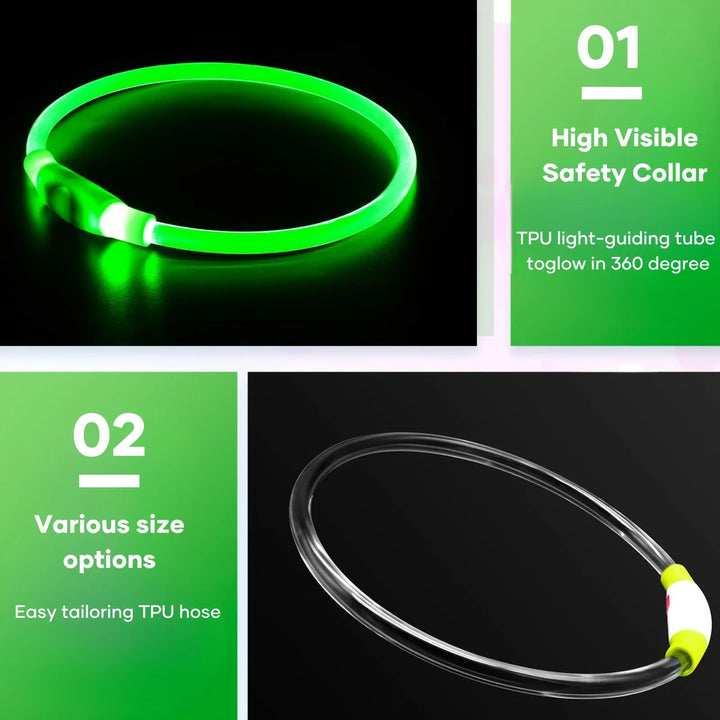 Green light-up collar and flexible tube illustration