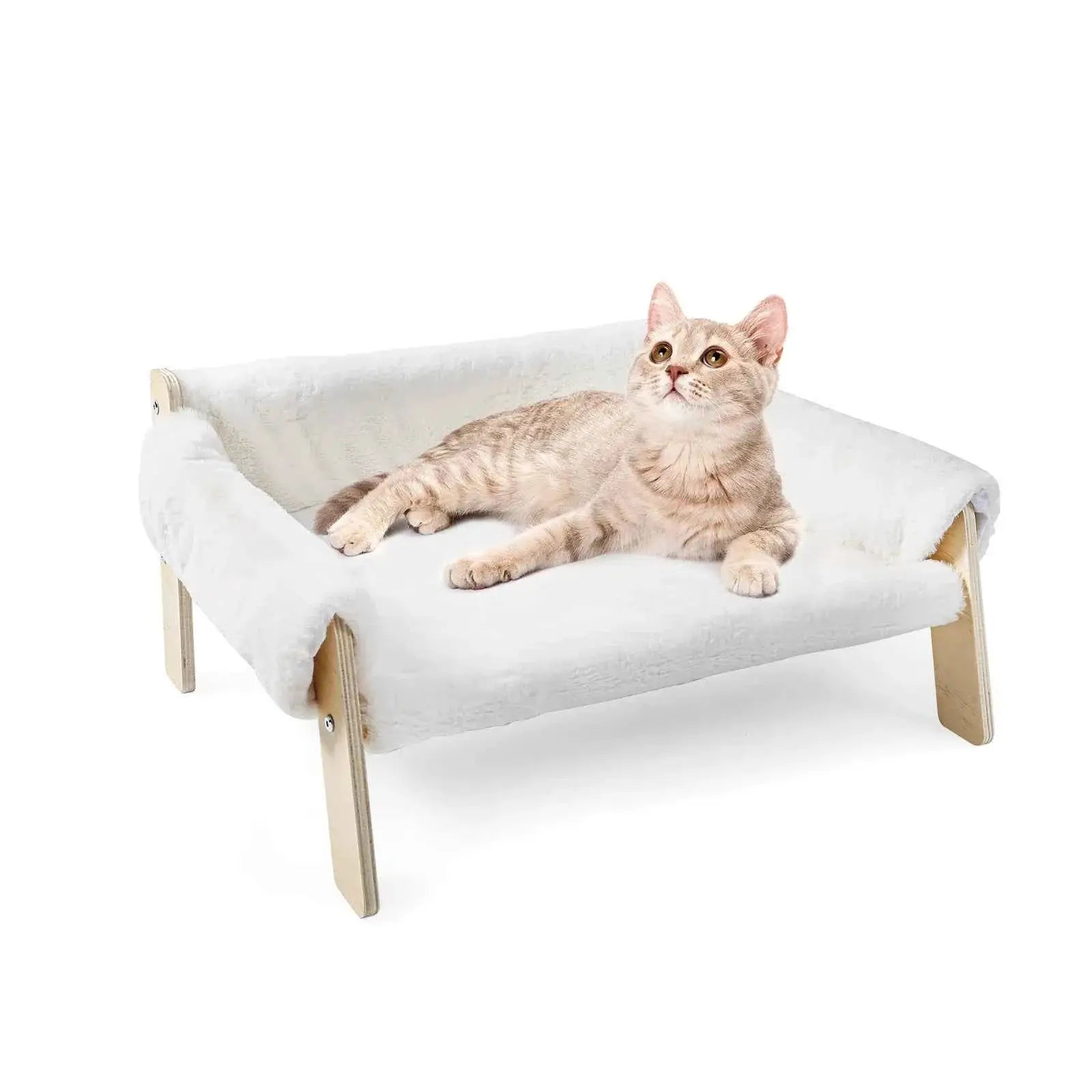 Raised Cat Sofa Plush Elevated Couch With Wooden Legs For Small Dogs by Cozy Kawaii