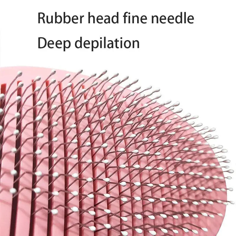Pet dog hair brush and cat comb with pink rubber head and fine needle bristles