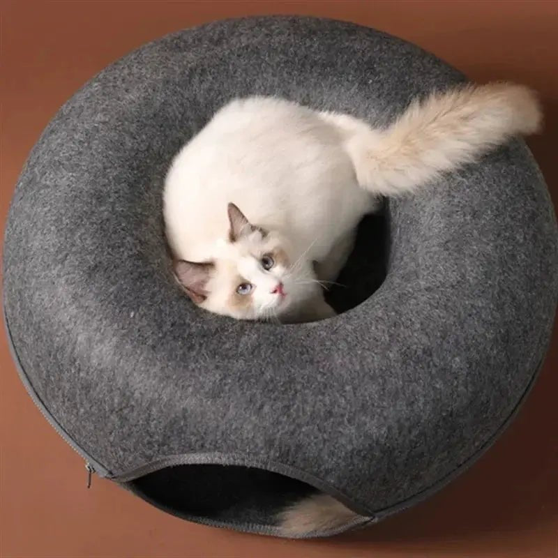 Whisker House Felt Donut Cat Bed Dual Purpose Cat Tunnel Bed And Hideout Modern Sleep Solution For Indoor Cats by Whisker House
