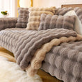Load image into Gallery viewer, Velvet couch cover by topspet in gray and beige plush throw with coordinating cushions
