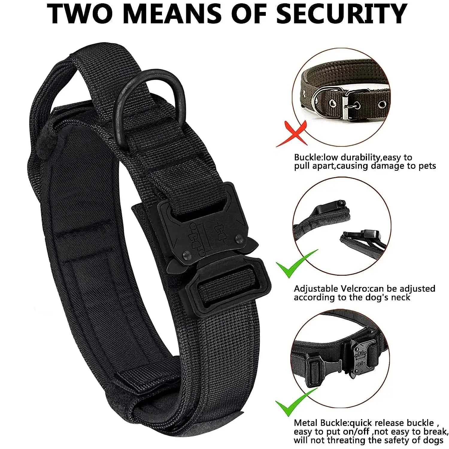 Military Tactical Dog Collar Leash Set Heavy Duty Adjustable Nylon by Whisker House