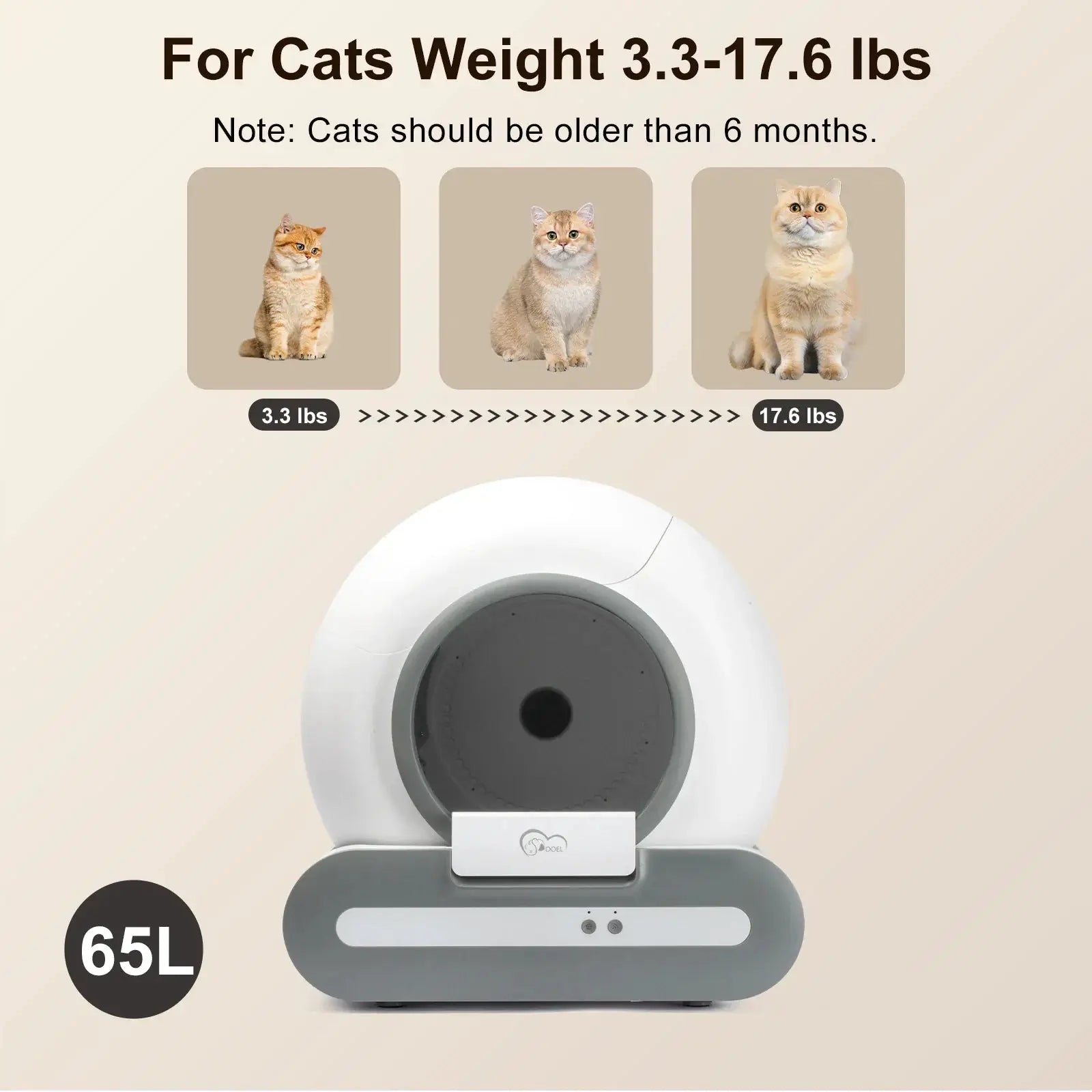 DOEL 65L Smart Self-Cleaning Cat Litter Box With App Control by Whisker House