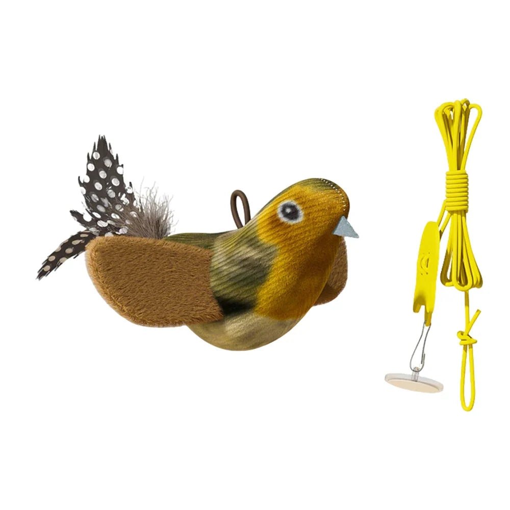 Brown bird with hanging cord and hook