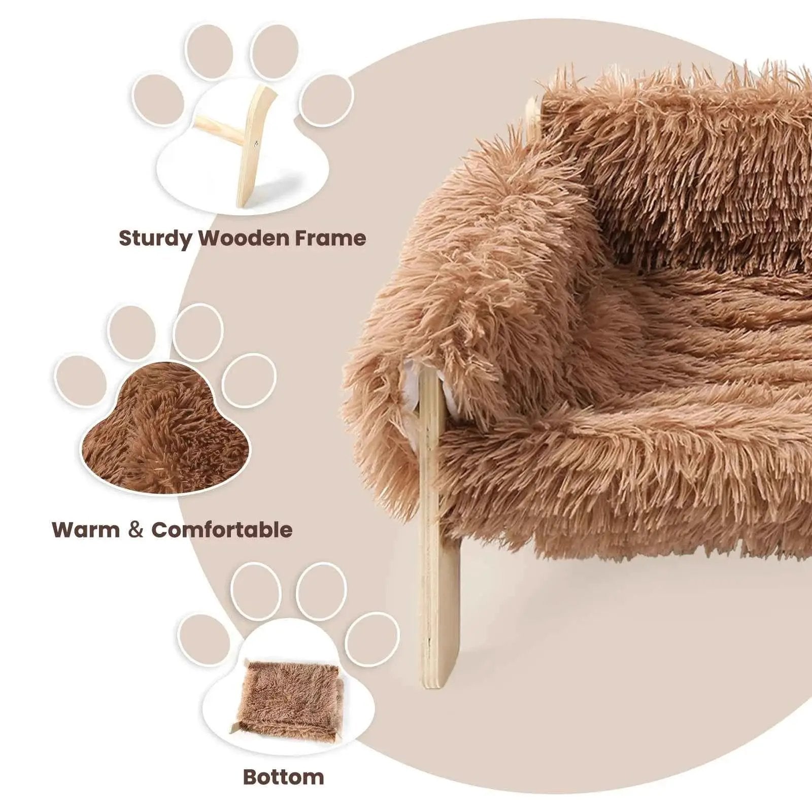 Raised Cat Sofa Plush Elevated Couch With Wooden Legs For Small Dogs by Cozy Kawaii
