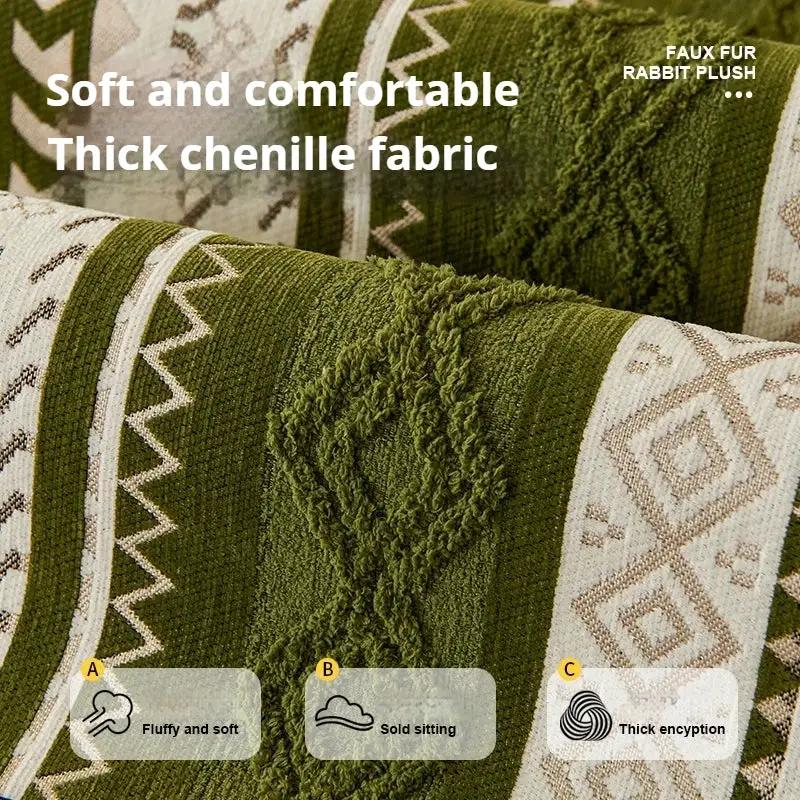Topspet couch cover in green thick chenille fabric, non-slip sofa protector.