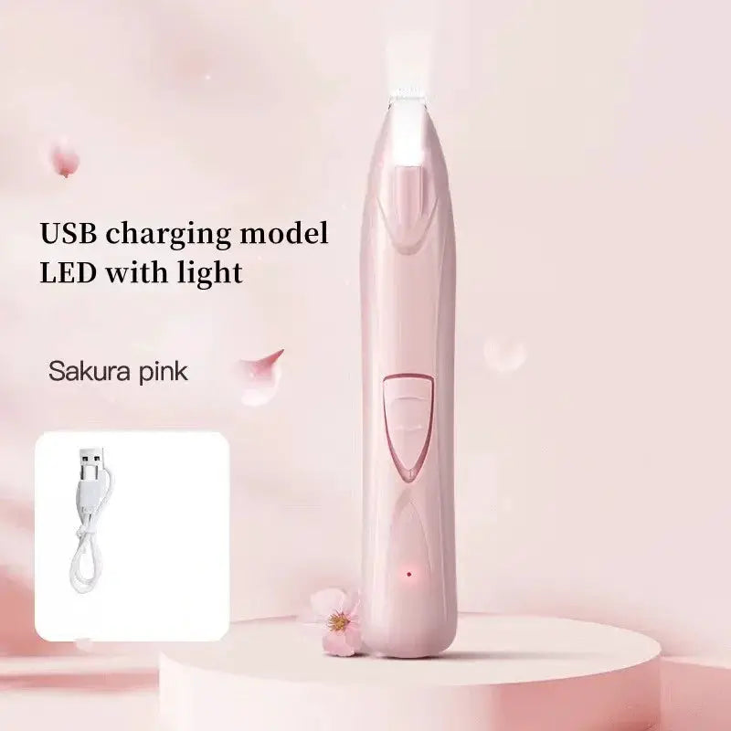 Whisker House electric pet trimmer for cats & dogs, Sakura pink with USB charging and LED light